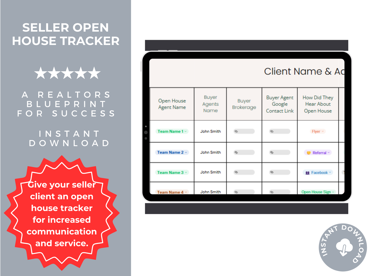 Seller Open House Tracker Template