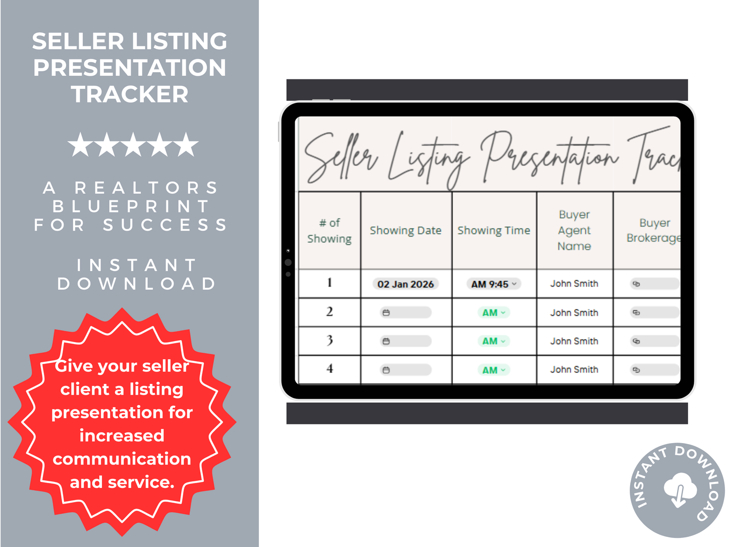 Seller Listing Presentation Tracker Template