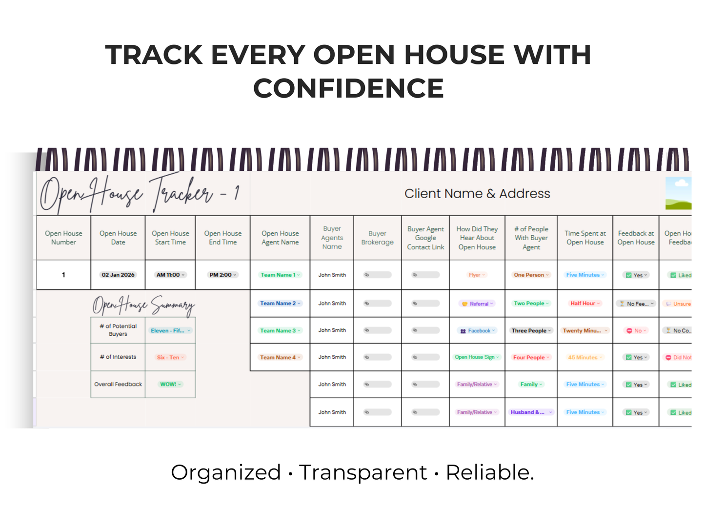 Seller Open House Tracker Template