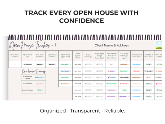 Seller Open House Tracker Template