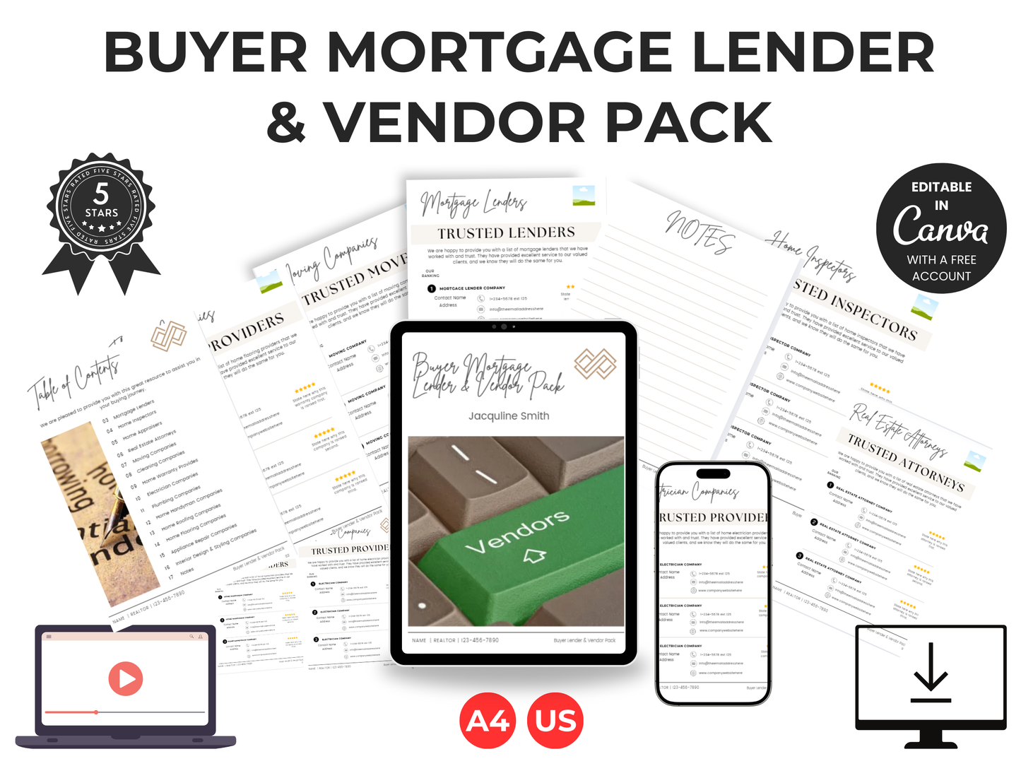 Buyer Mortgage Lender & Vendor  Pack Template