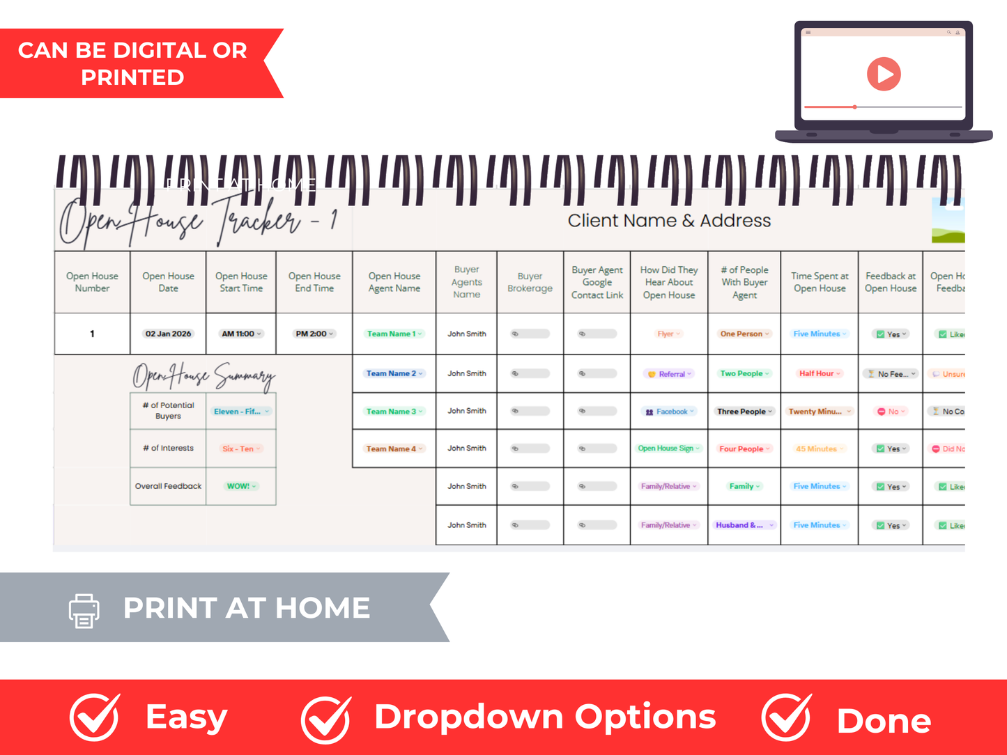 Seller Open House Tracker Template